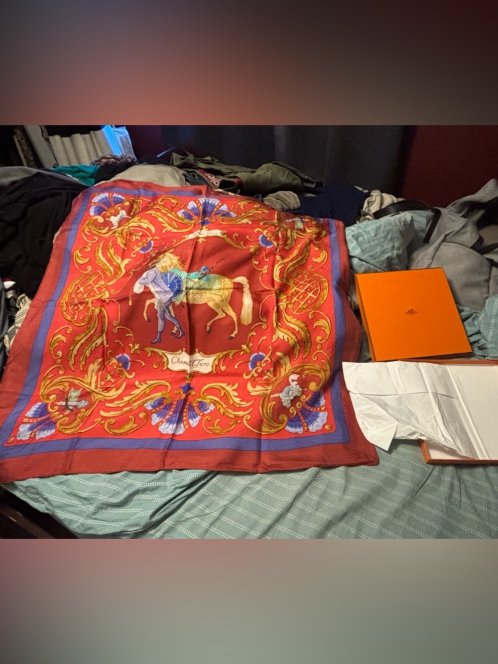 Vintage Red Hermès “Cheval Turc” Print Silk Scarf/Carre 90